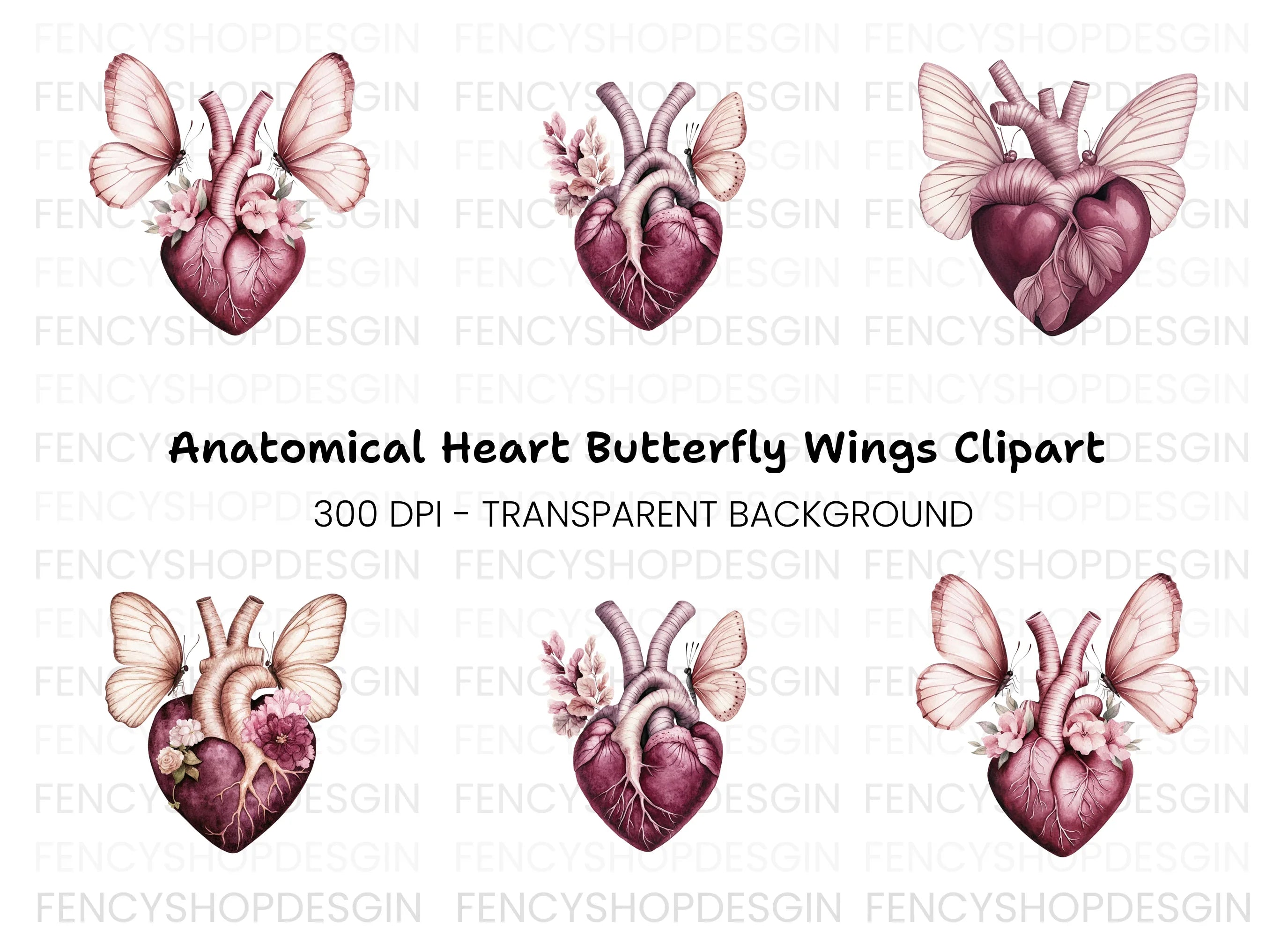 Butterfly Winged Heart Clipart Bundle