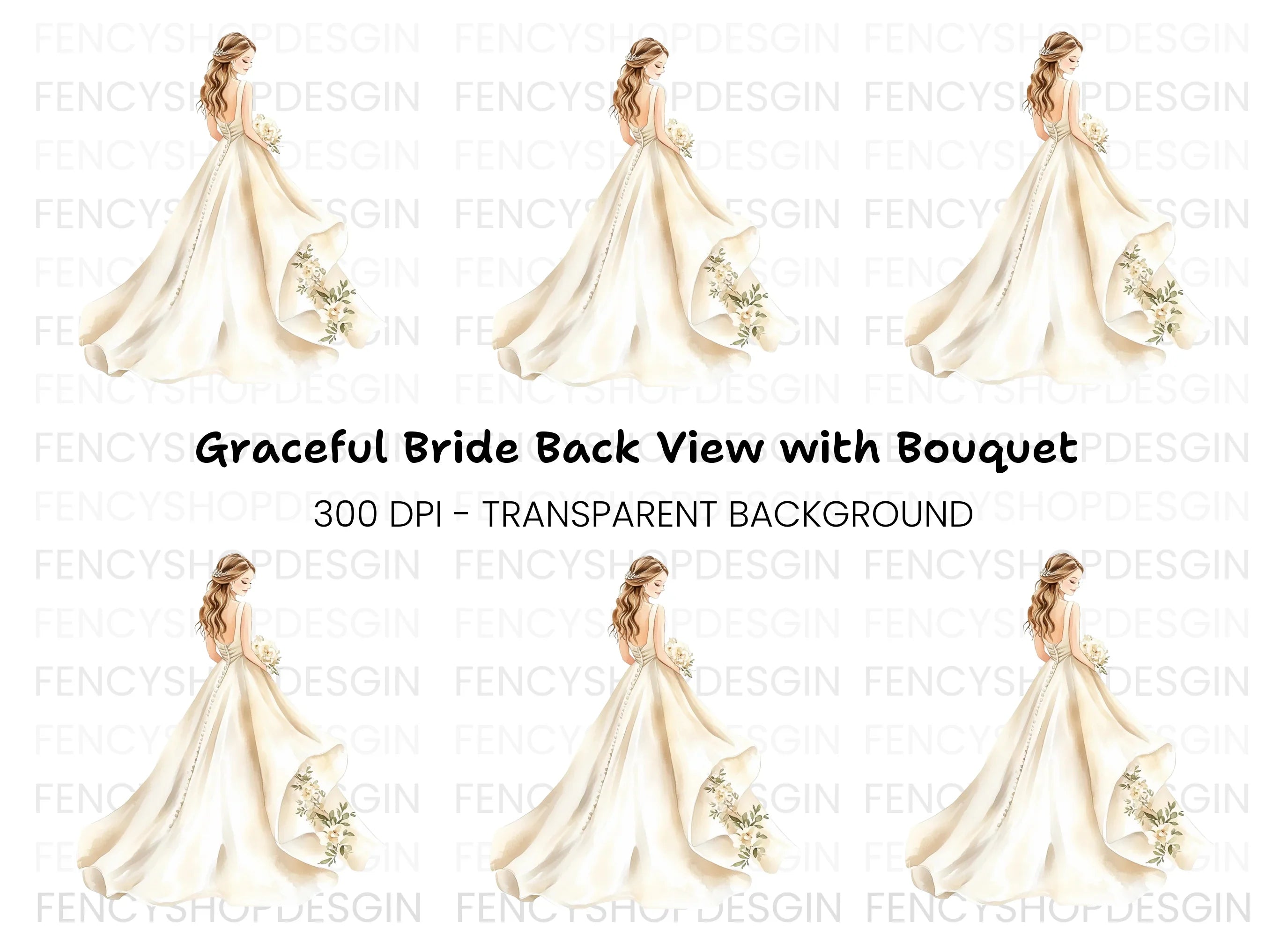 Beautiful Bride with Bouquet Clipart Bundle