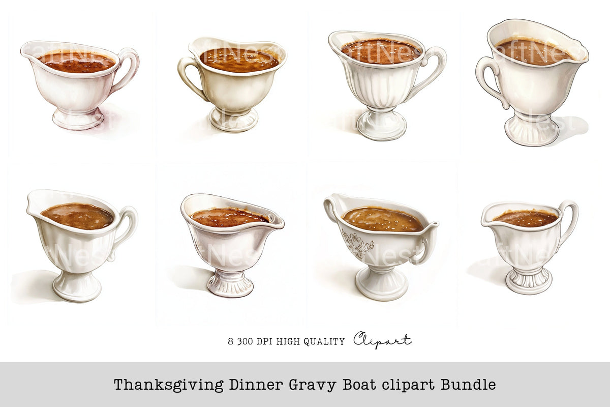 Thanksgiving Dinner Gravy Boat Clipart Bundle