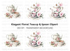 Elegant Floral Teapot and Teacup Clipart Bundle