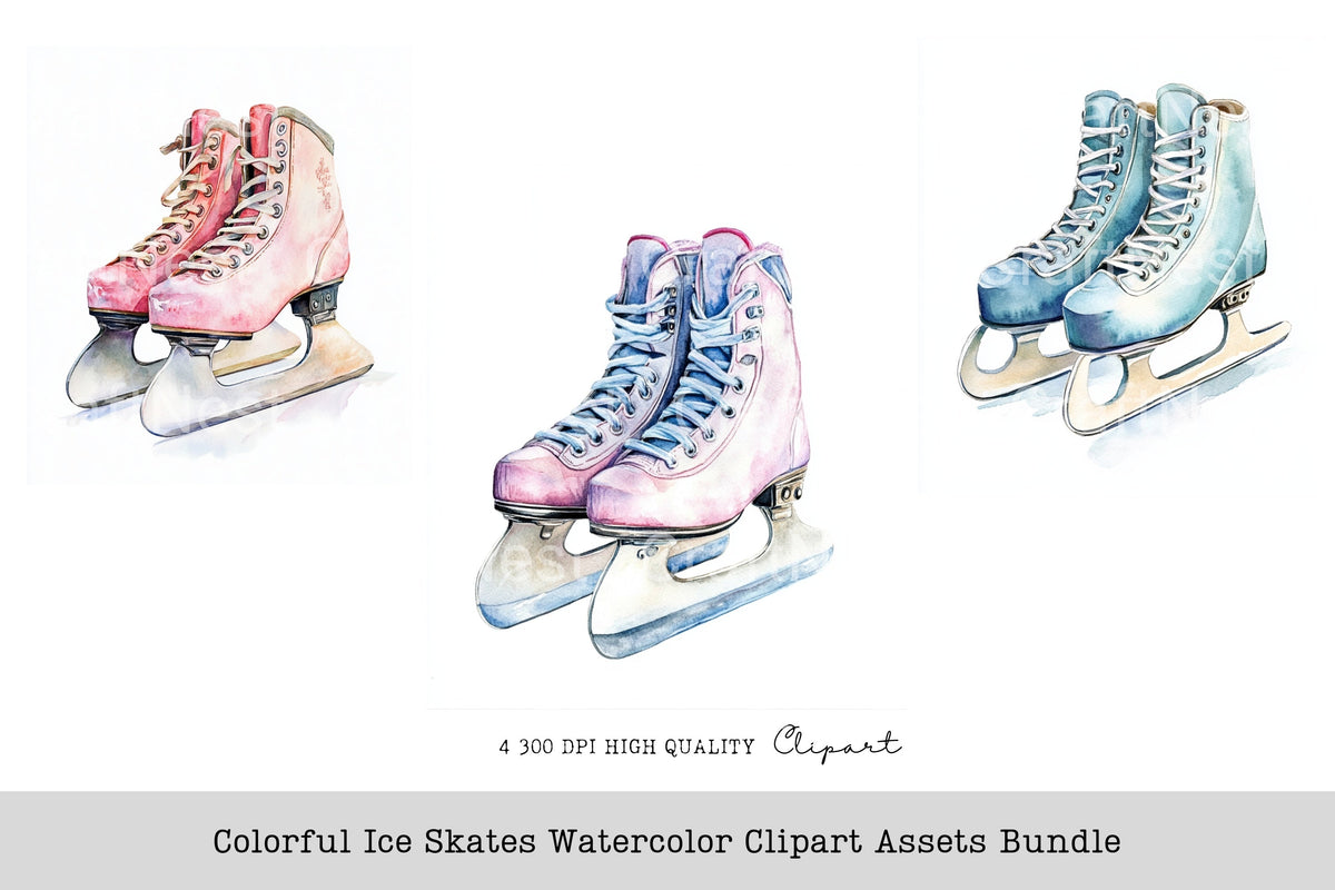 Colorful Ice Skates Clipart Bundle