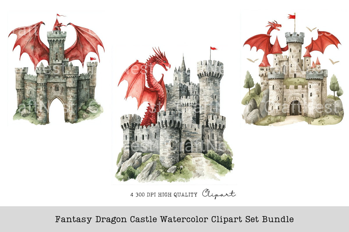 Fantasy Dragon Castle Clipart Bundle