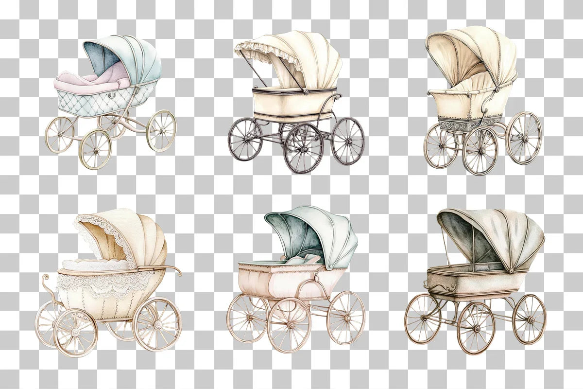 Vintage Baby Carriage Pram Clipart Bundle - CraftNest - Digital Crafting and Art