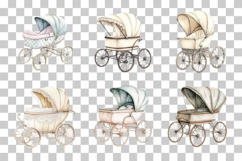 Vintage Baby Carriage Pram Clipart Bundle - CraftNest - Digital Crafting and Art