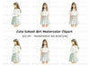 Cute Anime Girl in Pleated Skirt Clipart Bundle