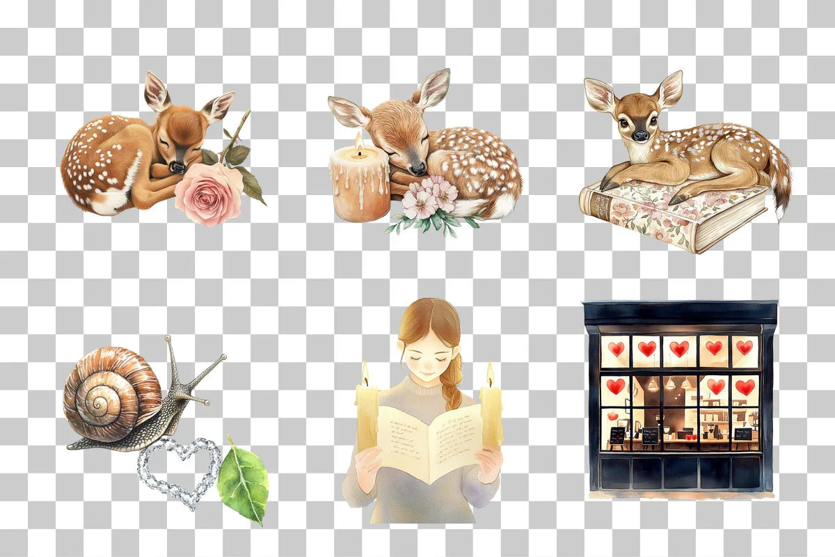 Sleeping Fawn with Rose Floral Clipart Bundle - CraftNest - Digital Crafting and Art