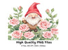 Happy Gnomes with Pink Roses Clipart Bundle