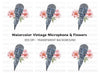Vintage Microphone with Pink Flowers Clipart Bundle