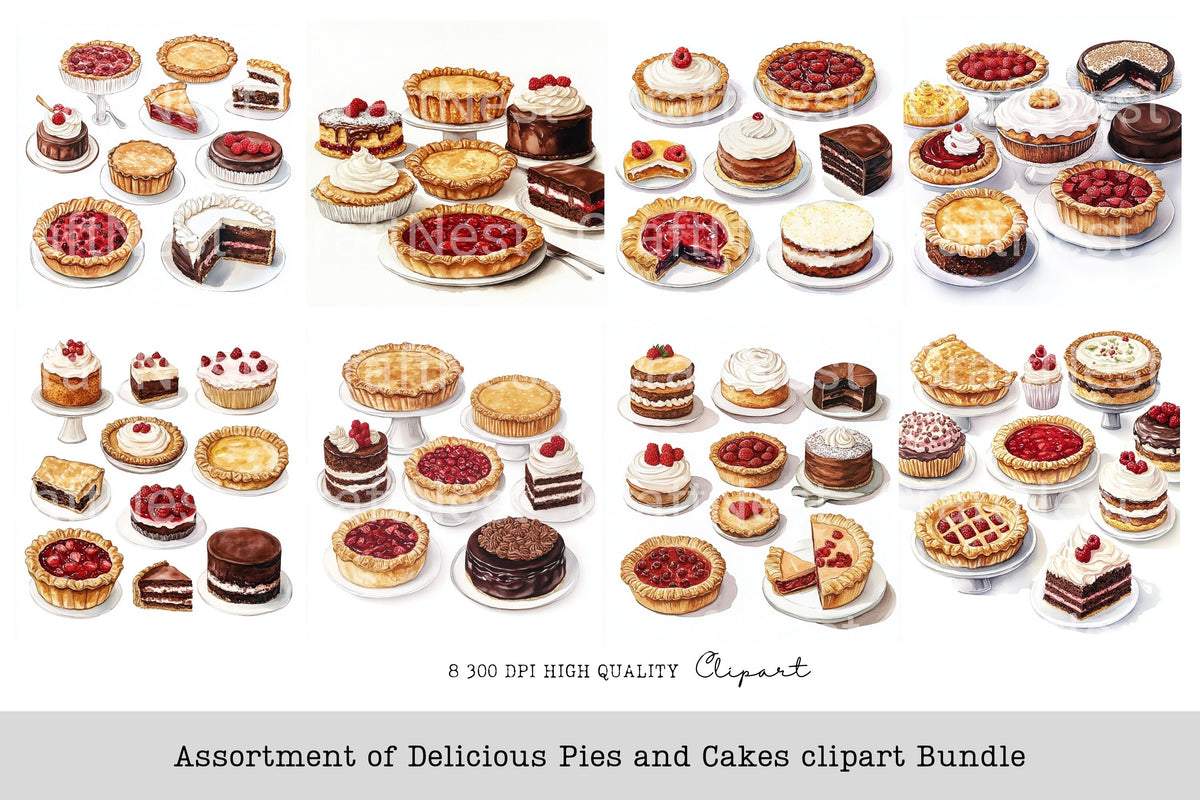 Assortment Of Delicious Pies And Cakes Clipart Bundle