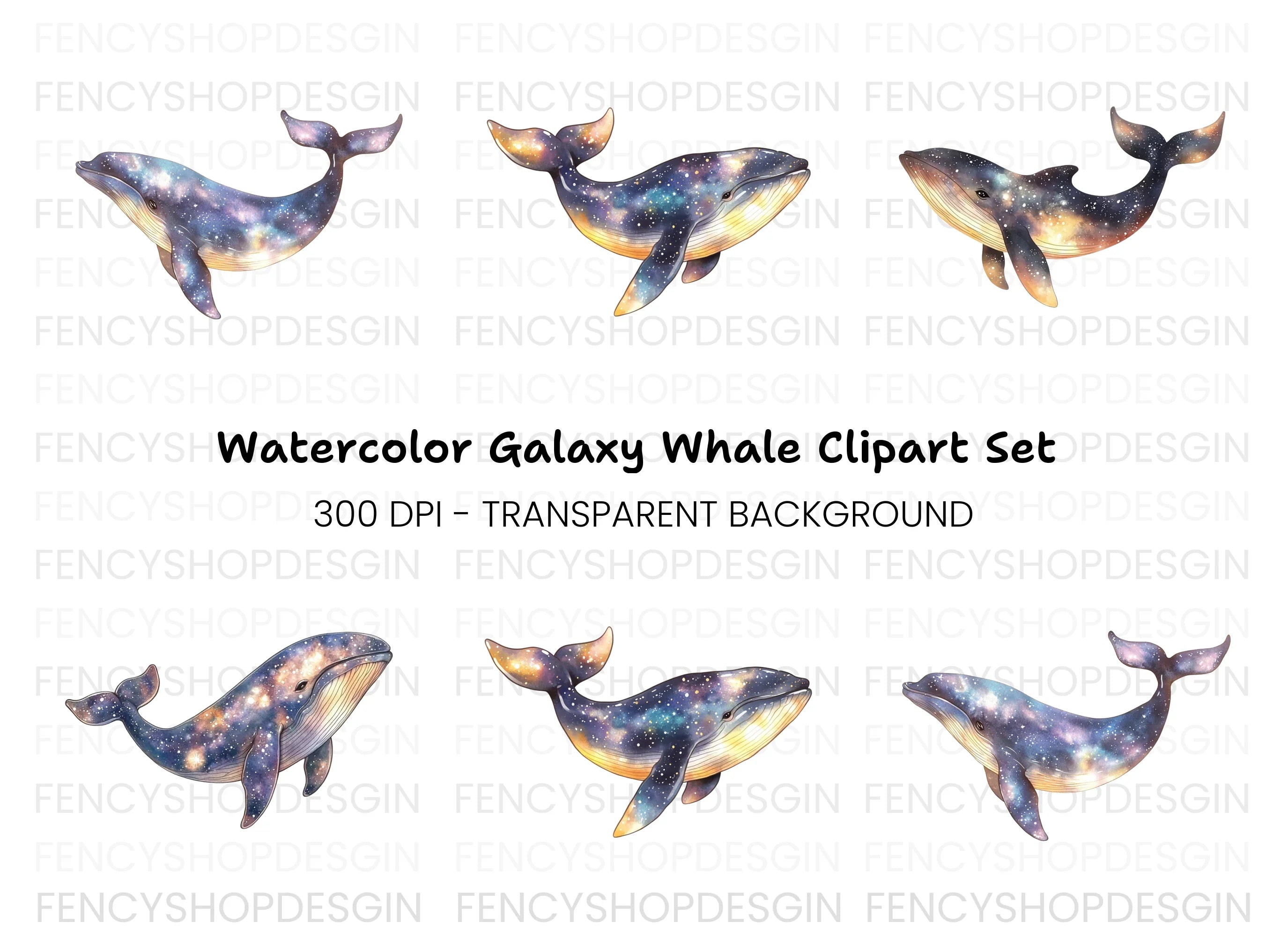 Cosmic Whale Clipart Bundle