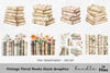 Vintage Floral Books Stack Clipart Bundle
