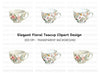 Elegant Floral Teacups Clipart Bundle