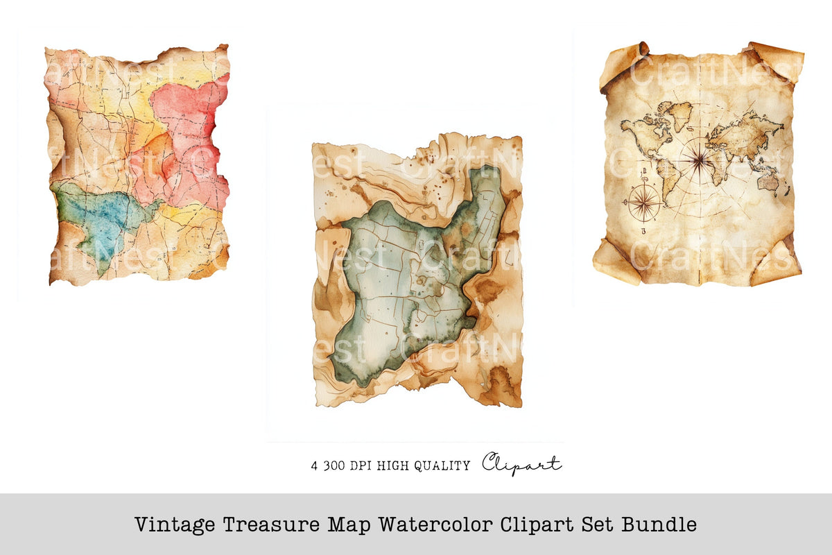 Vintage Treasure Map Clipart Bundle