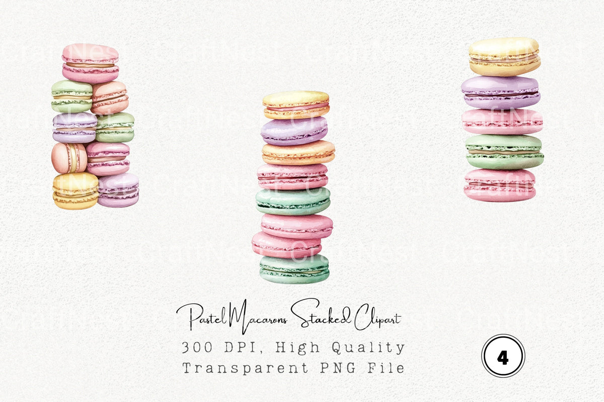 Pastel Macarons Stacked Clipart Bundle