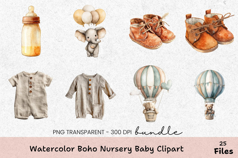 Boho Nursery Baby Clipart Bundle - CraftNest - Digital Crafting and Art