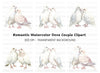 Romantic White Dove Couple Clipart Bundle