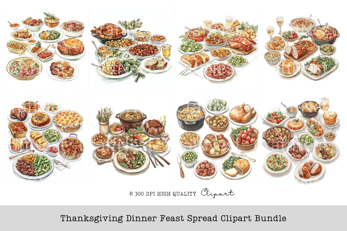 Thanksgiving Dinner Feast Spread Clipart Bundle