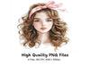 Cute Curly Haired Girl with Pink Bow Clipart Bundle