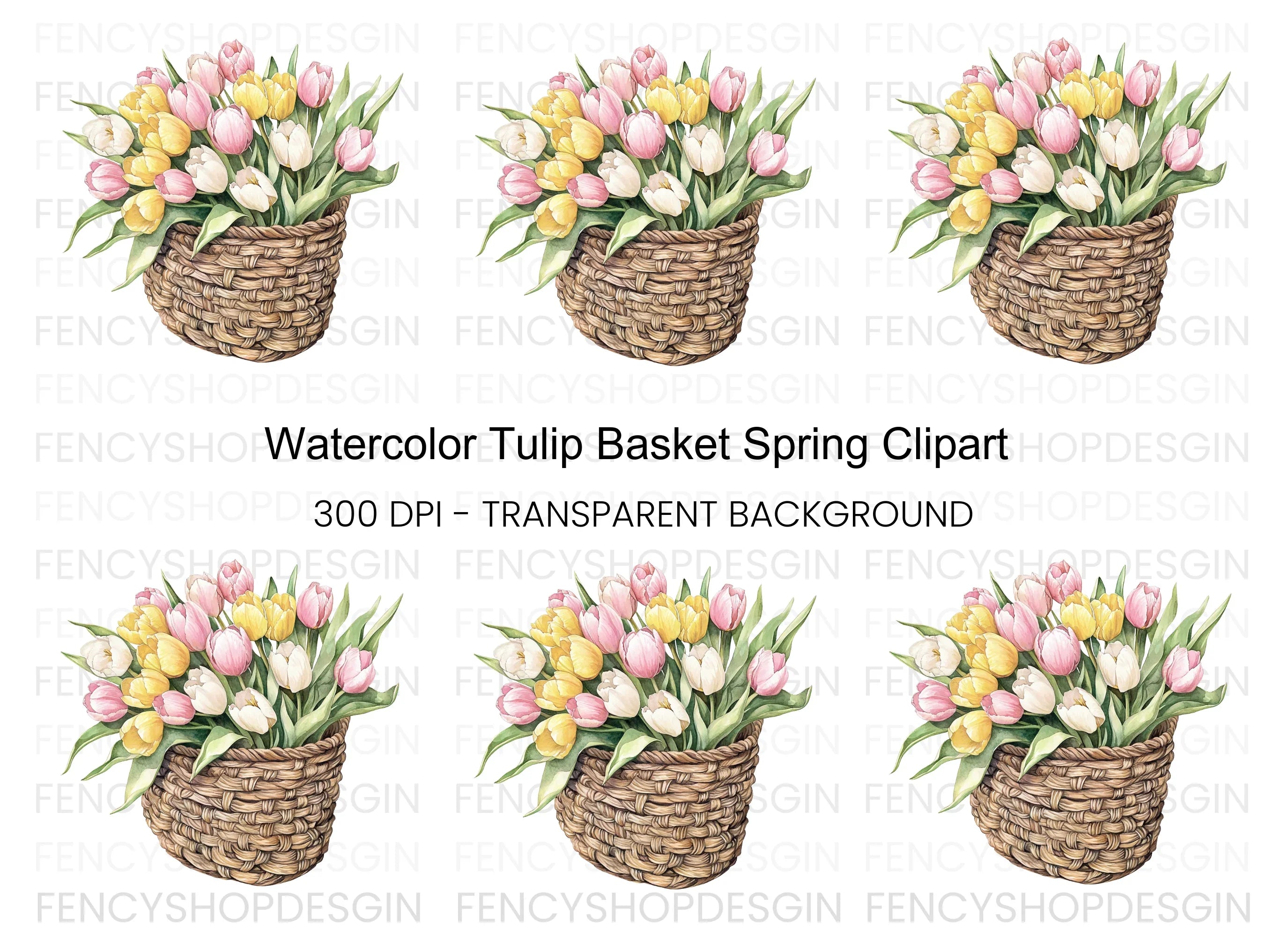 Charming Tulip Basket Clipart Bundle