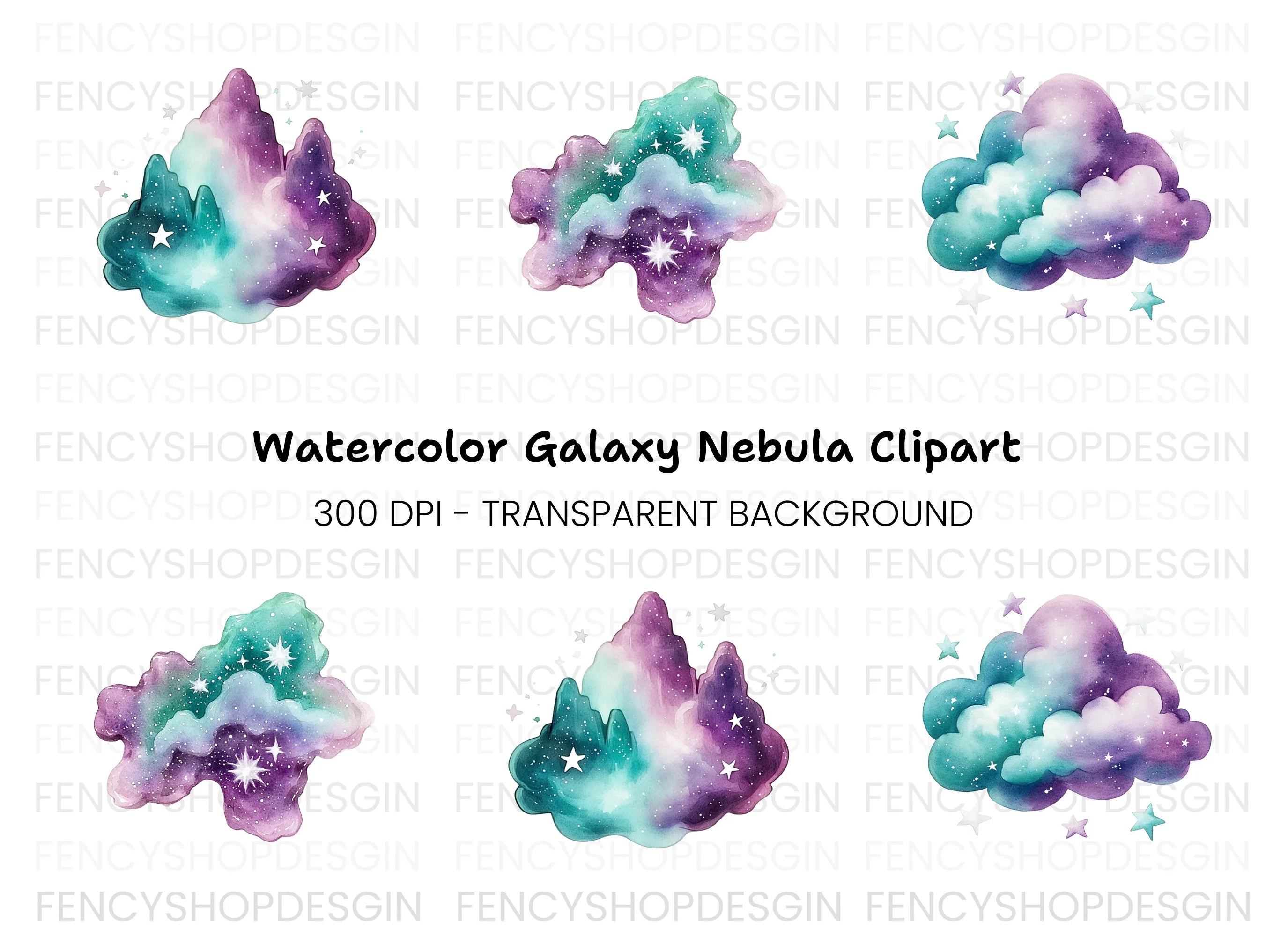Galaxy Starry Cloud Clipart Bundle