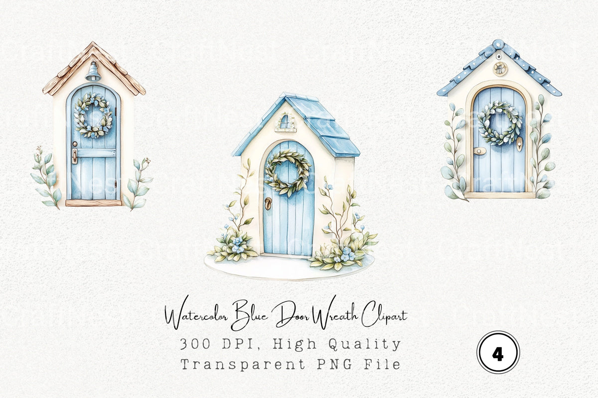 Blue Door Wreath Clipart Bundle