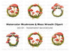 Amanita Mushroom Mossy Wreath Clipart Bundle