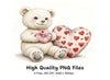 White Teddy Bear with Heart Clipart Bundle