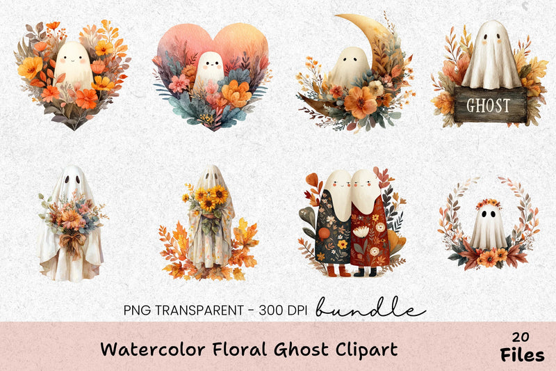 Floral Ghost Clipart Bundle - CraftNest - Digital Crafting and Art