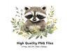 Sweet Raccoon Greenery Clipart Bundle