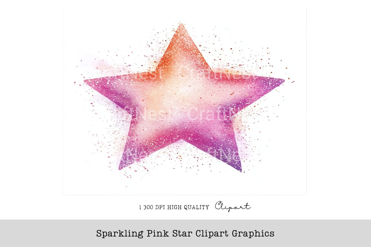 Sparkling Pink Star Graphics Clipart Bundle