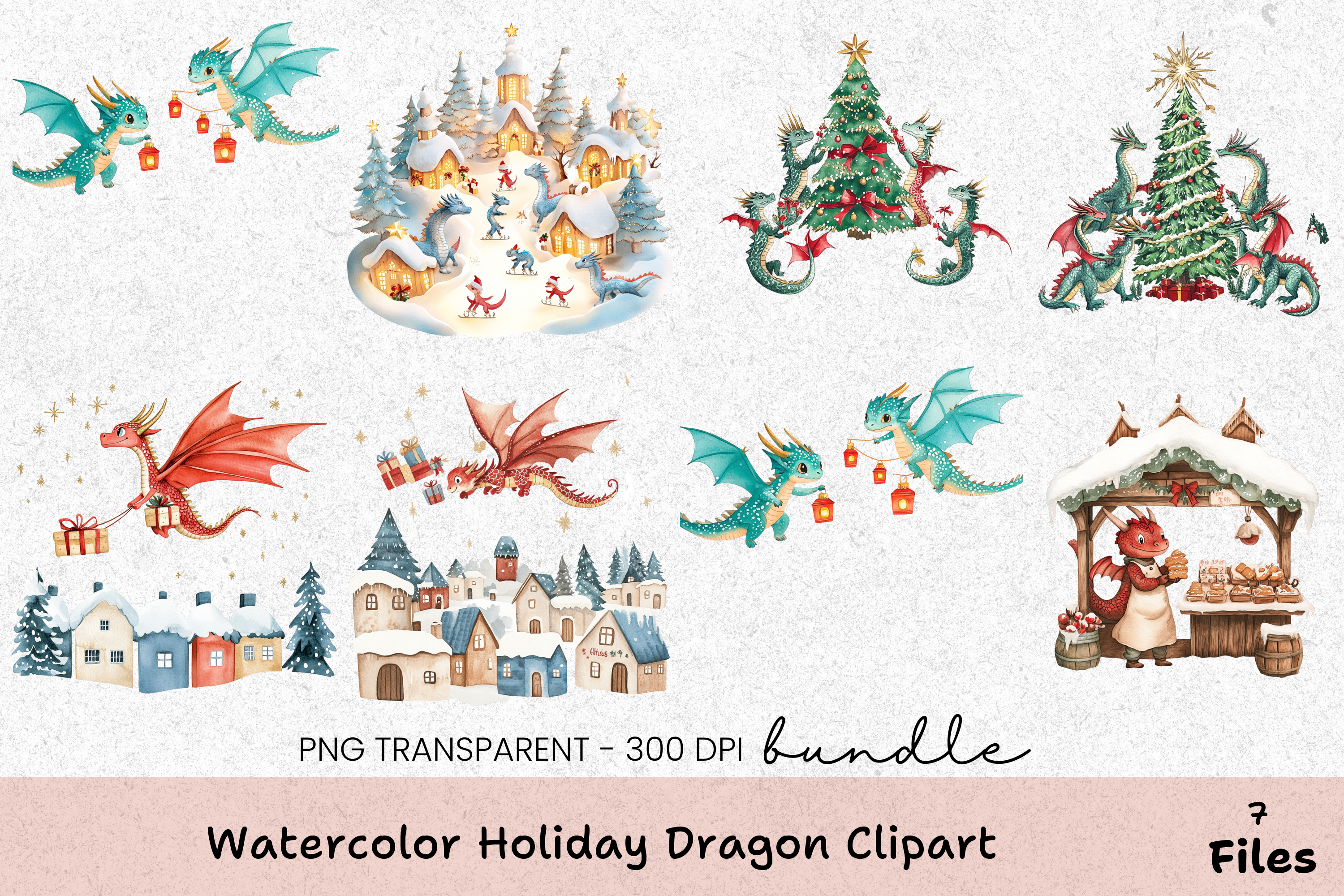 Holiday Dragon Clipart Bundle