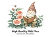 Gnome Reading Book with Rose Clipart Bundle