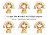 Cute Girl with Rainbow Clipart Bundle