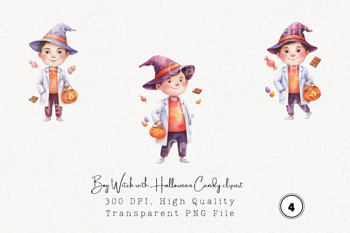 Boy Witch With Halloween Candy Clipart Bundle