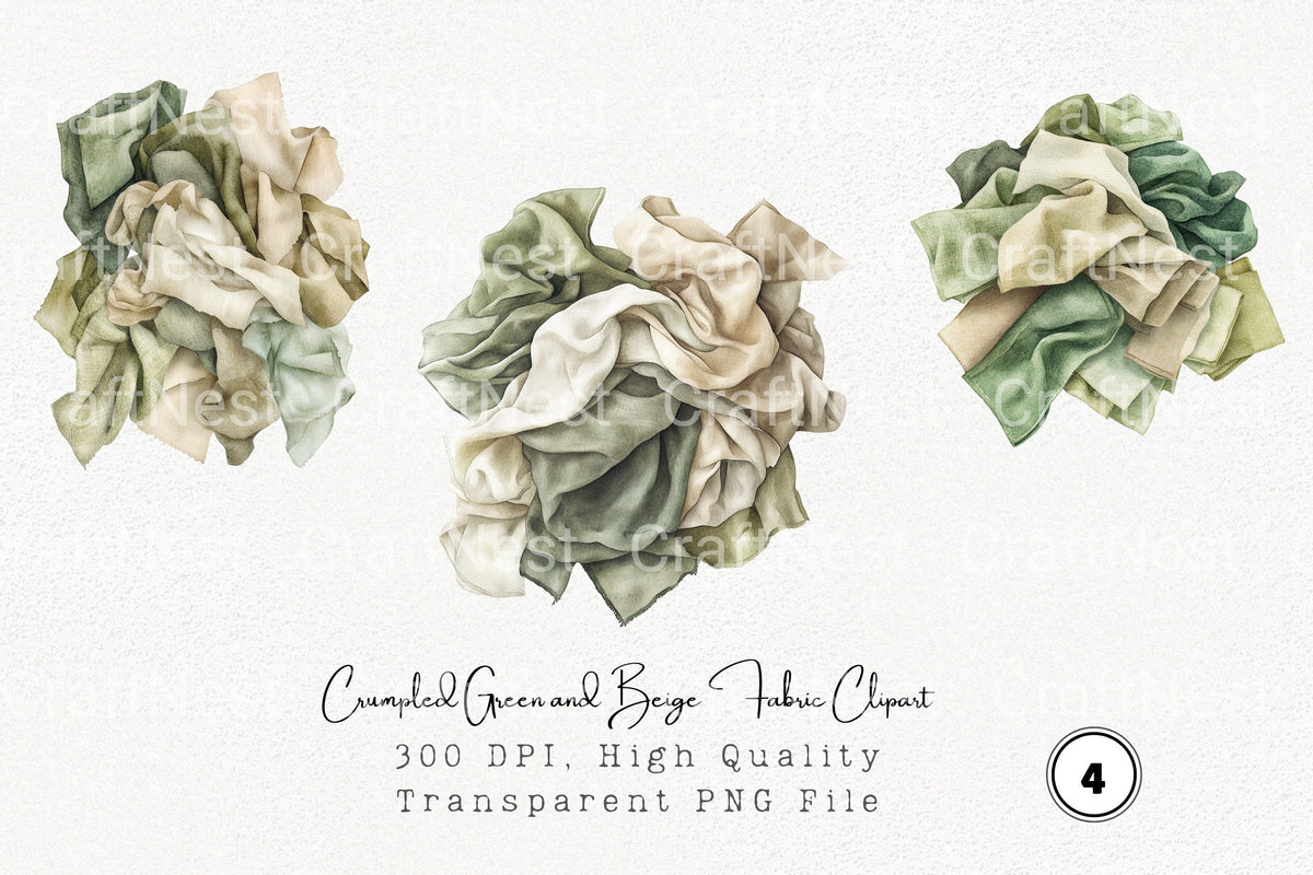 Crumpled Green And Beige Fabric Clipart Bundle