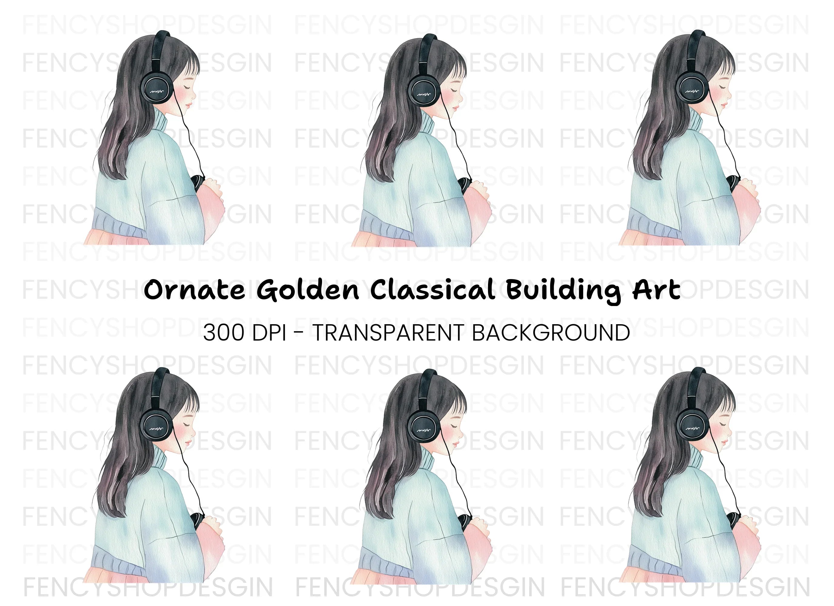 Girl Listening to Music Clipart Bundle