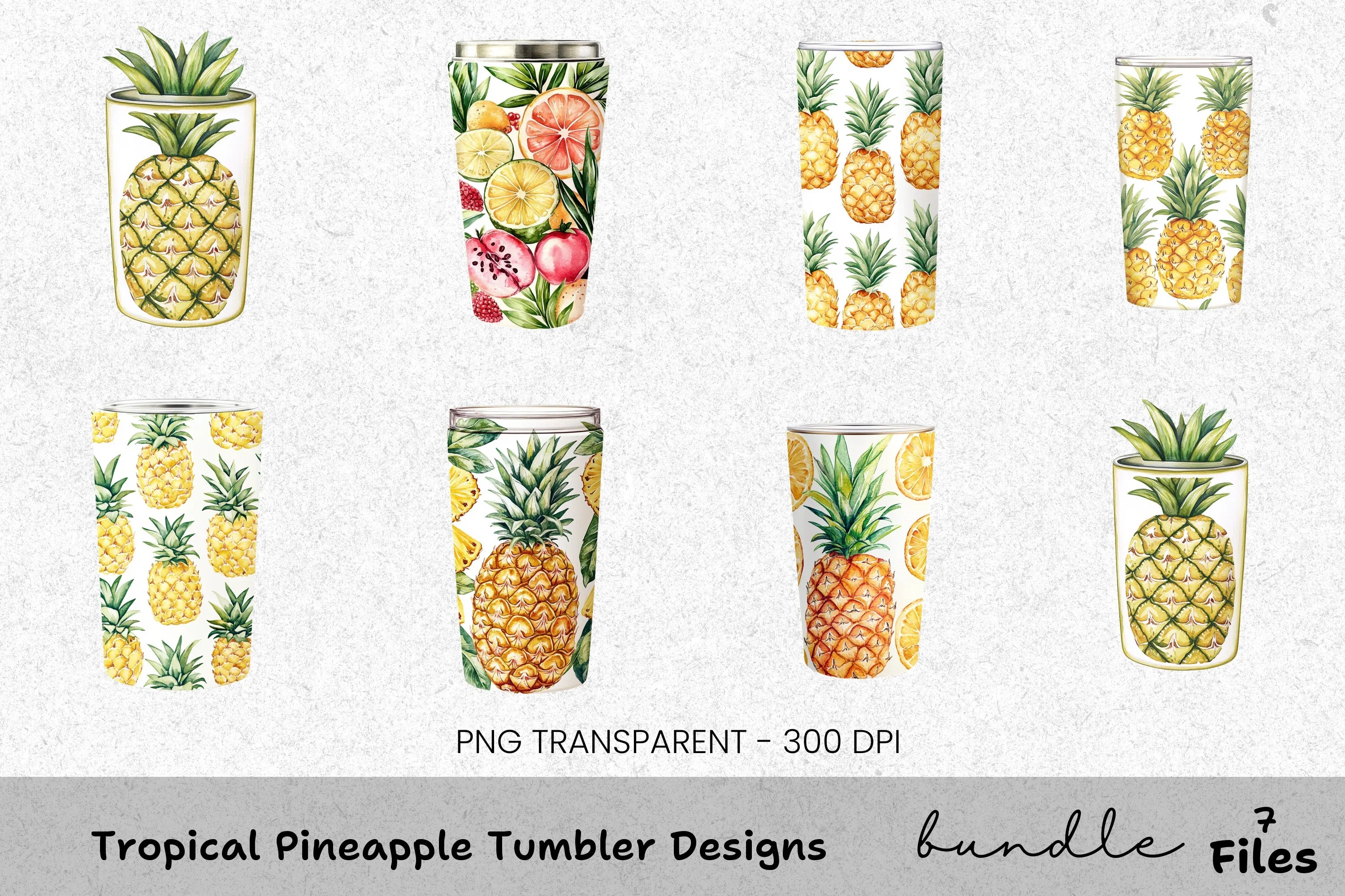 Tropical Pineapple Tumbler Designs Clipart Bundle