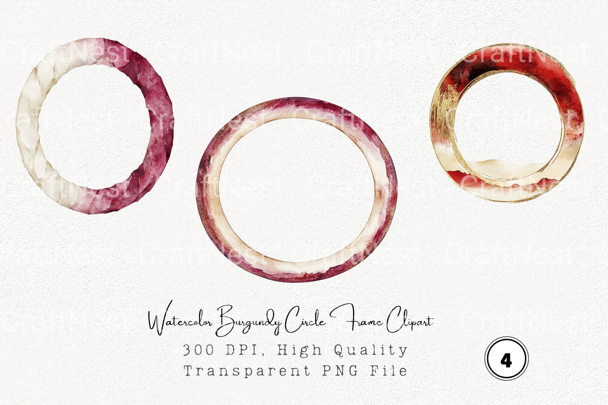 Burgundy Circle Frame Clipart Bundle