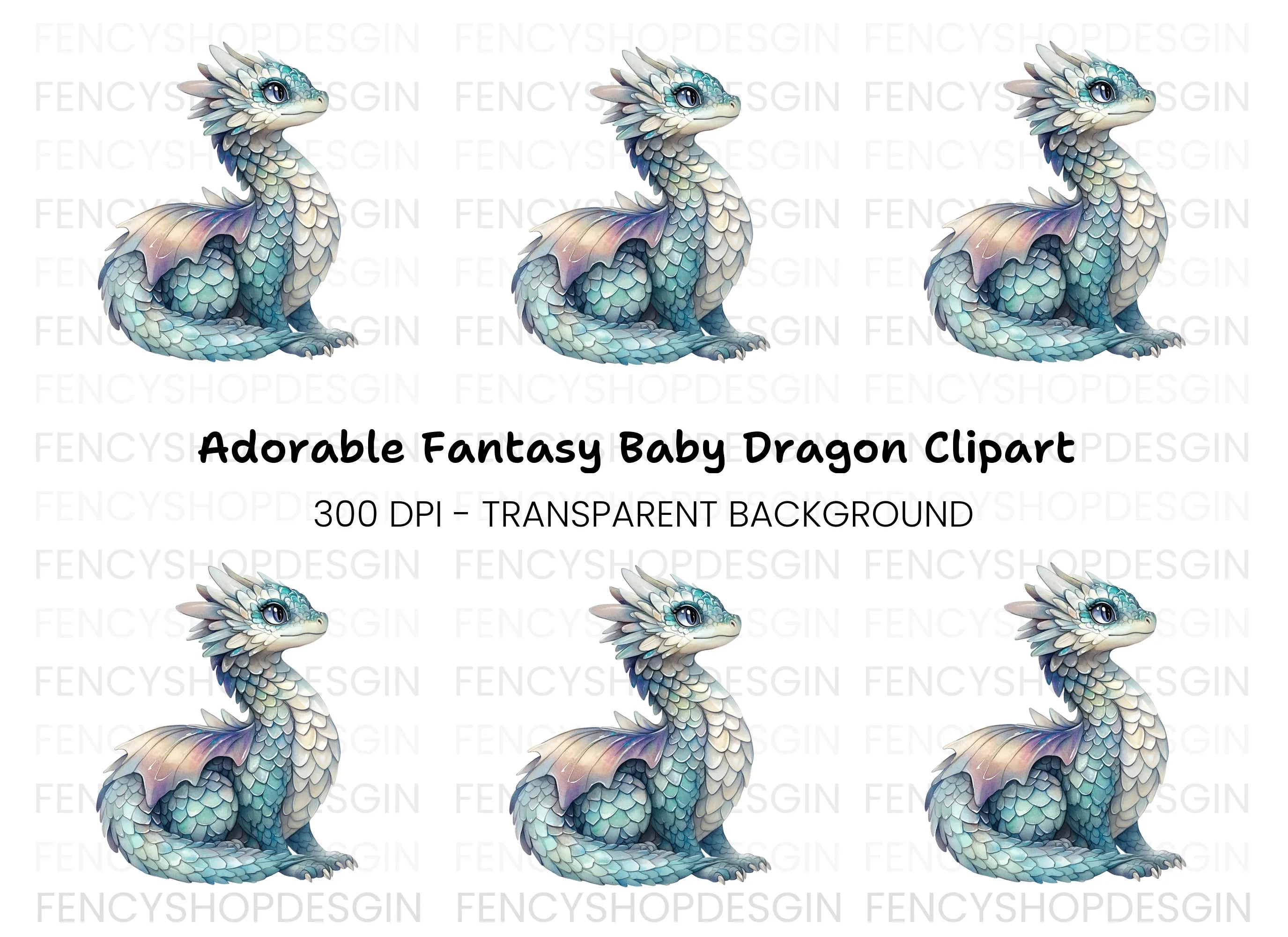 Cute Baby Ice Dragon Clipart Bundle