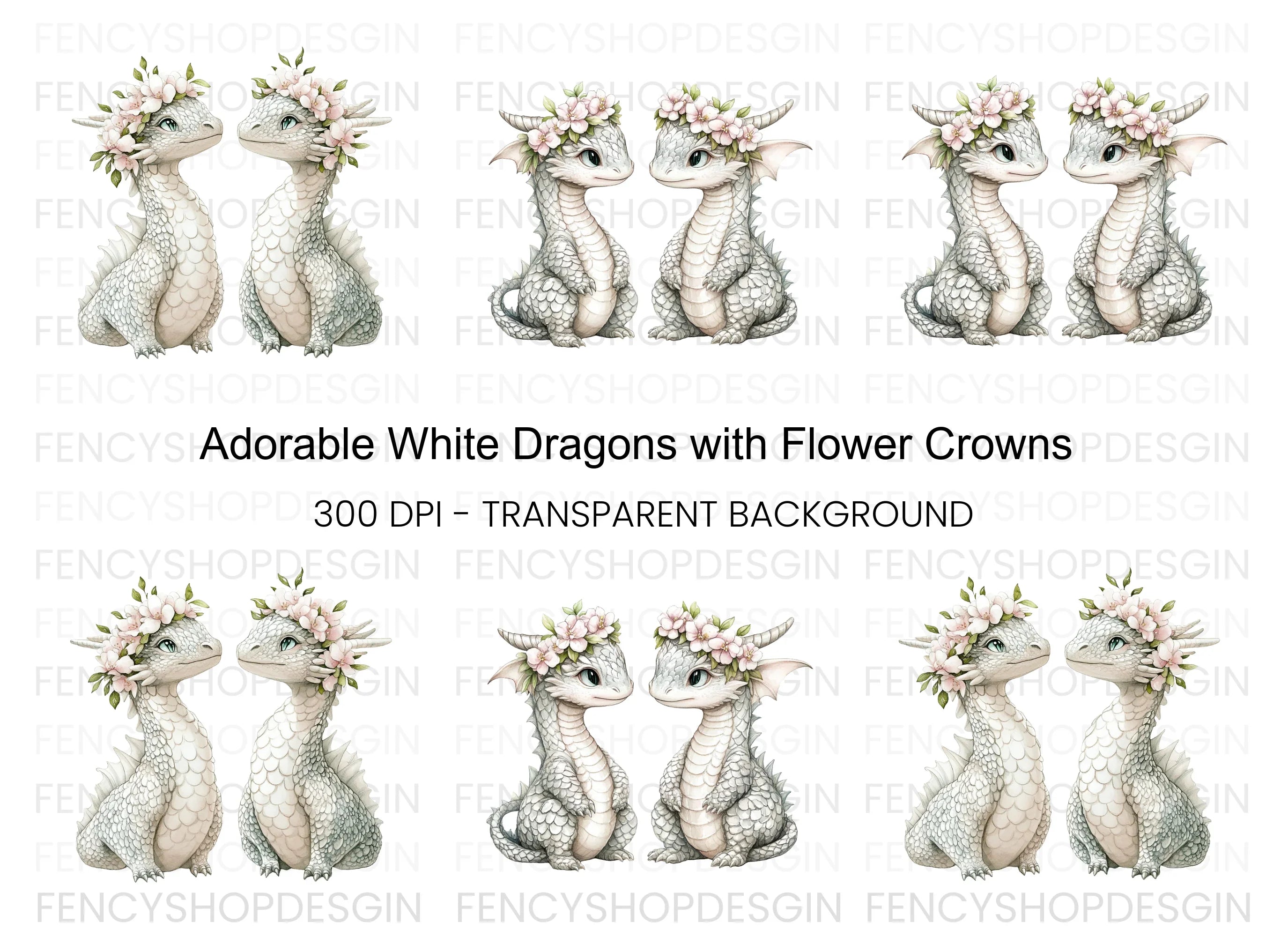 Charming Baby Dragons with Flower Crowns Clipart Bundle