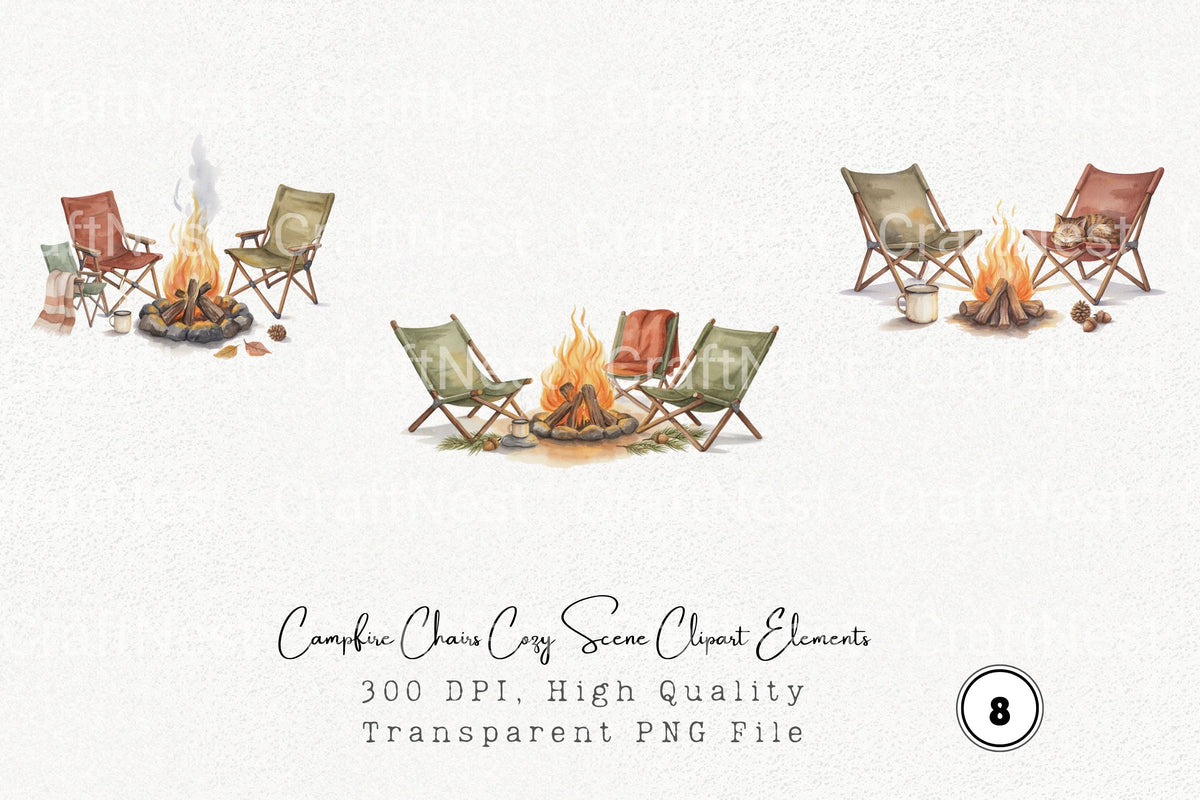 Campfire Chairs Cozy Scene Elements Clipart Bundle