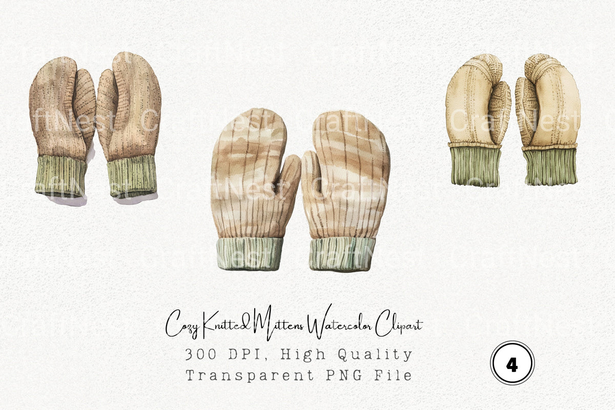 Cozy Knitted Mittens Clipart Bundle