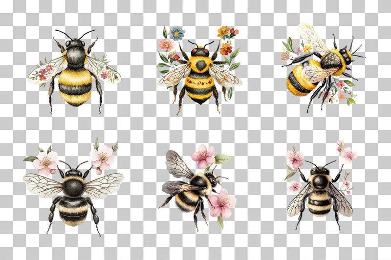 Folk Art Bee with Florals Clipart Bundle - CraftNest - Digital Crafting and Art
