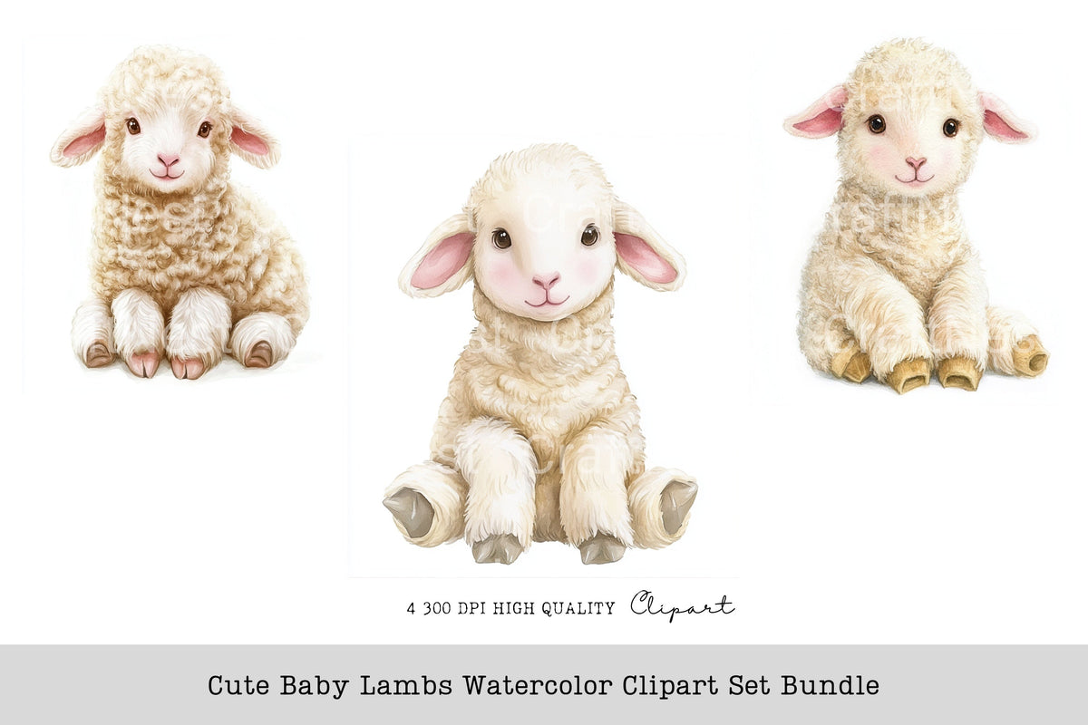 Cute Baby Lambs Clipart Bundle