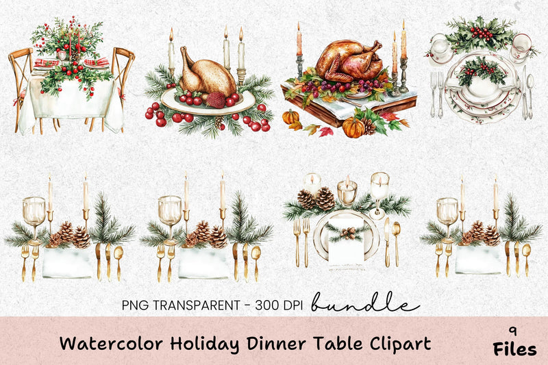 Holiday Dinner Table Clipart Bundle - CraftNest - Digital Crafting and Art