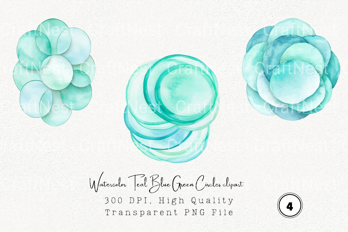 Teal Blue Green Circles Clipart Bundle