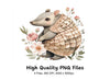 Cute Armadillo with Flowers Clipart Bundle
