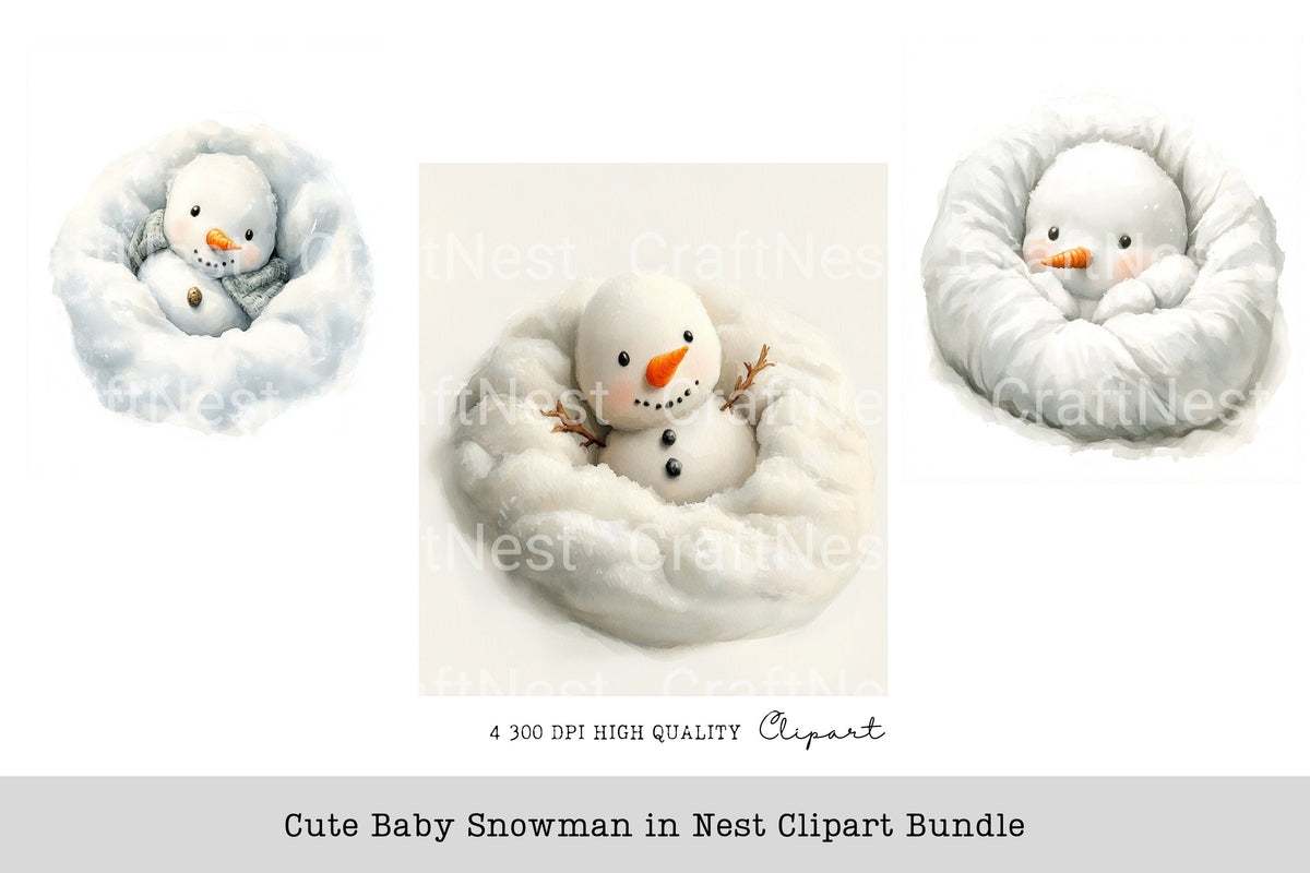 Cute Baby Snowman In Nest Clipart Bundle