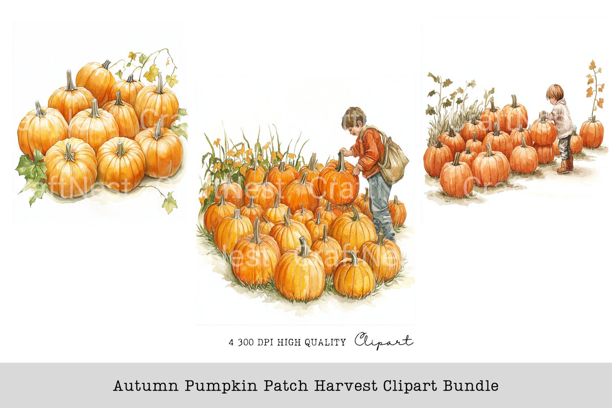 Autumn Pumpkin Patch Harvest Clipart Bundle