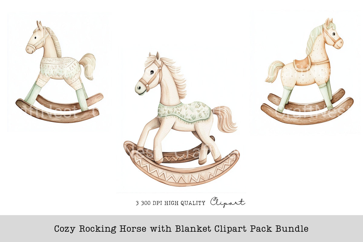 Cozy Rocking Horse With Blanket Clipart Bundle